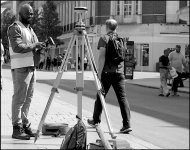 Surveyor at work High Street Exeter P113 0927.JPG