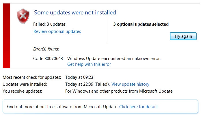 Windows update failure 3 как исправить